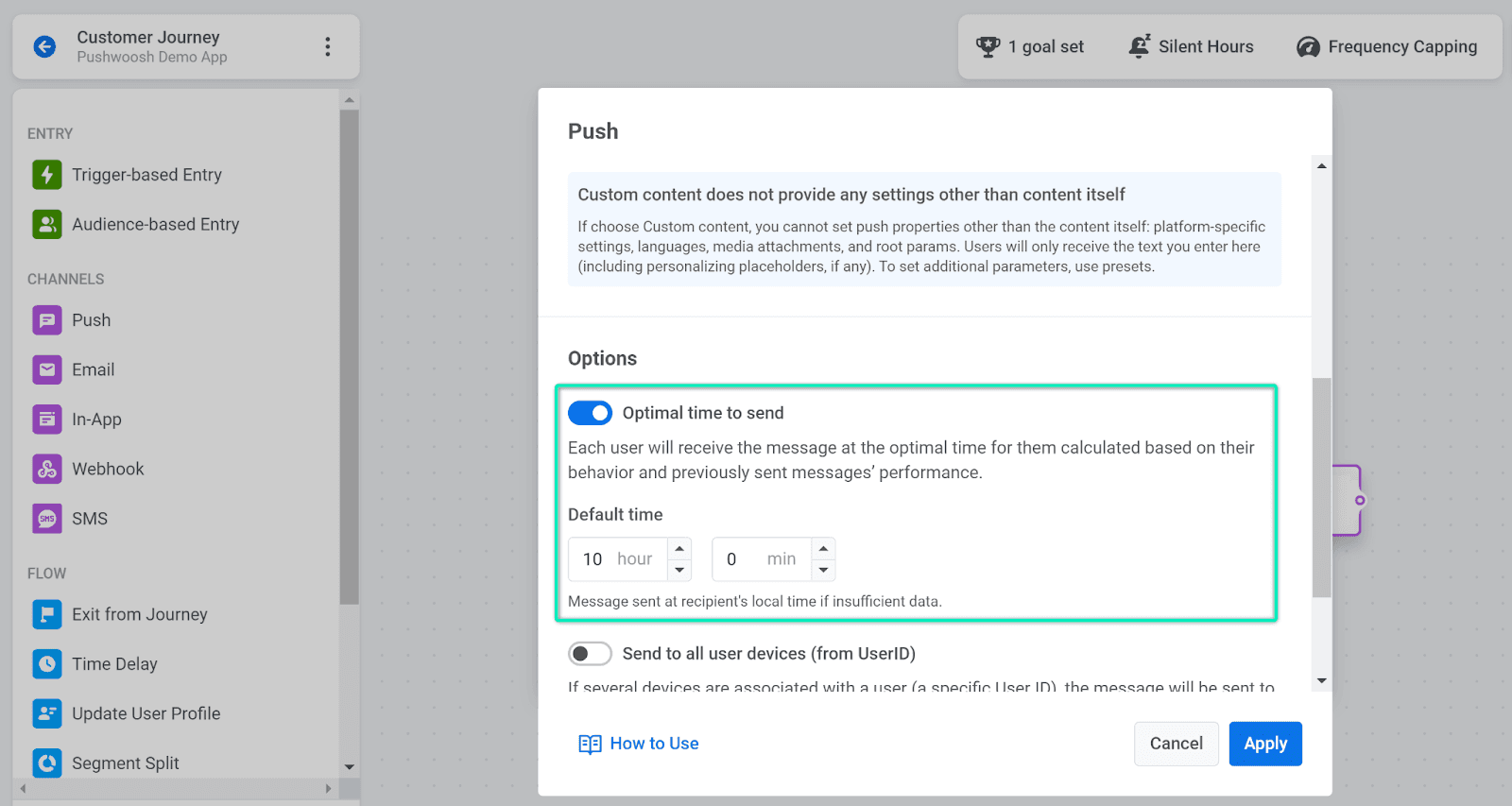 Tiempo óptimo de envío de Pushwoosh