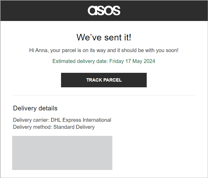 ASOS shipping transactional email example