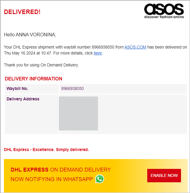 DHL delivery transactional emails