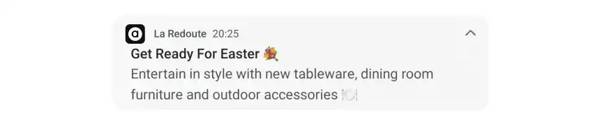 Seasonal offer push notification example in e-commerce