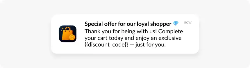 Loyalty abandoned cart notification example