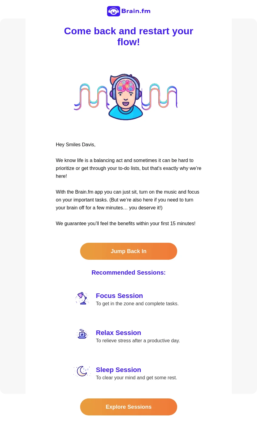 trial or subscription renewal re engagement email template brain.fm