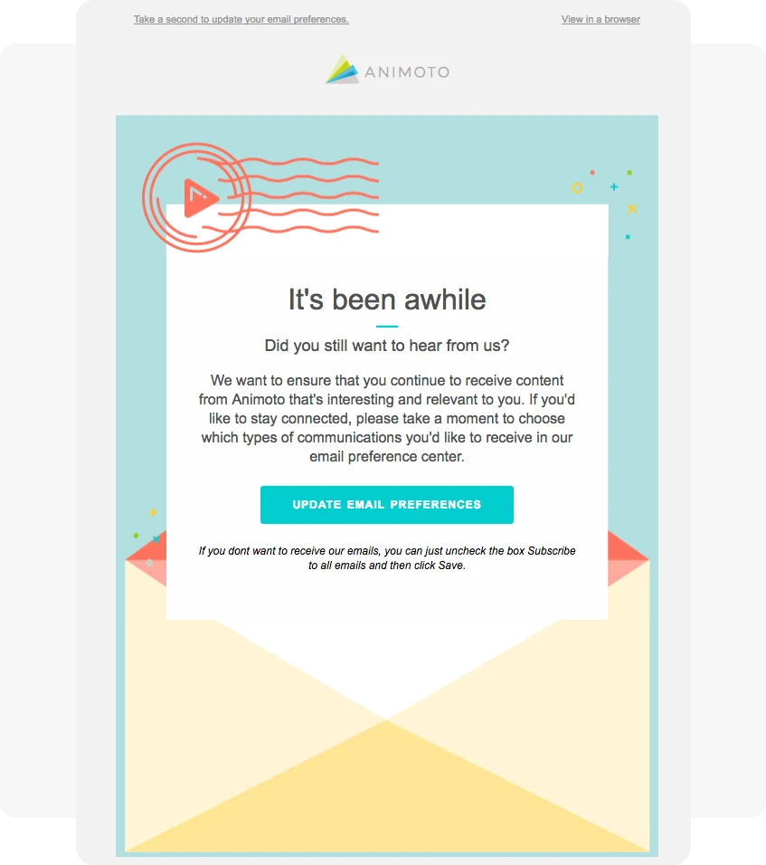 update preferences re engagement email example Animoto