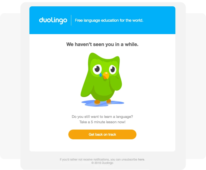 we miss you re-engagement email example Duolingo